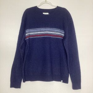 Marine Layer Re-Spun Sweater Stripes Wool Blend Navy M
